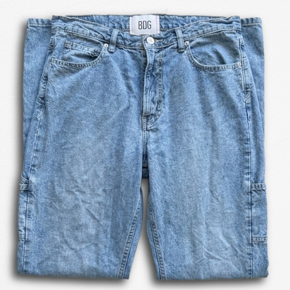 BDG‎ Womens Cargo Jeans Light Wash Blue Denim Straight Leg Utility Pants Size 32